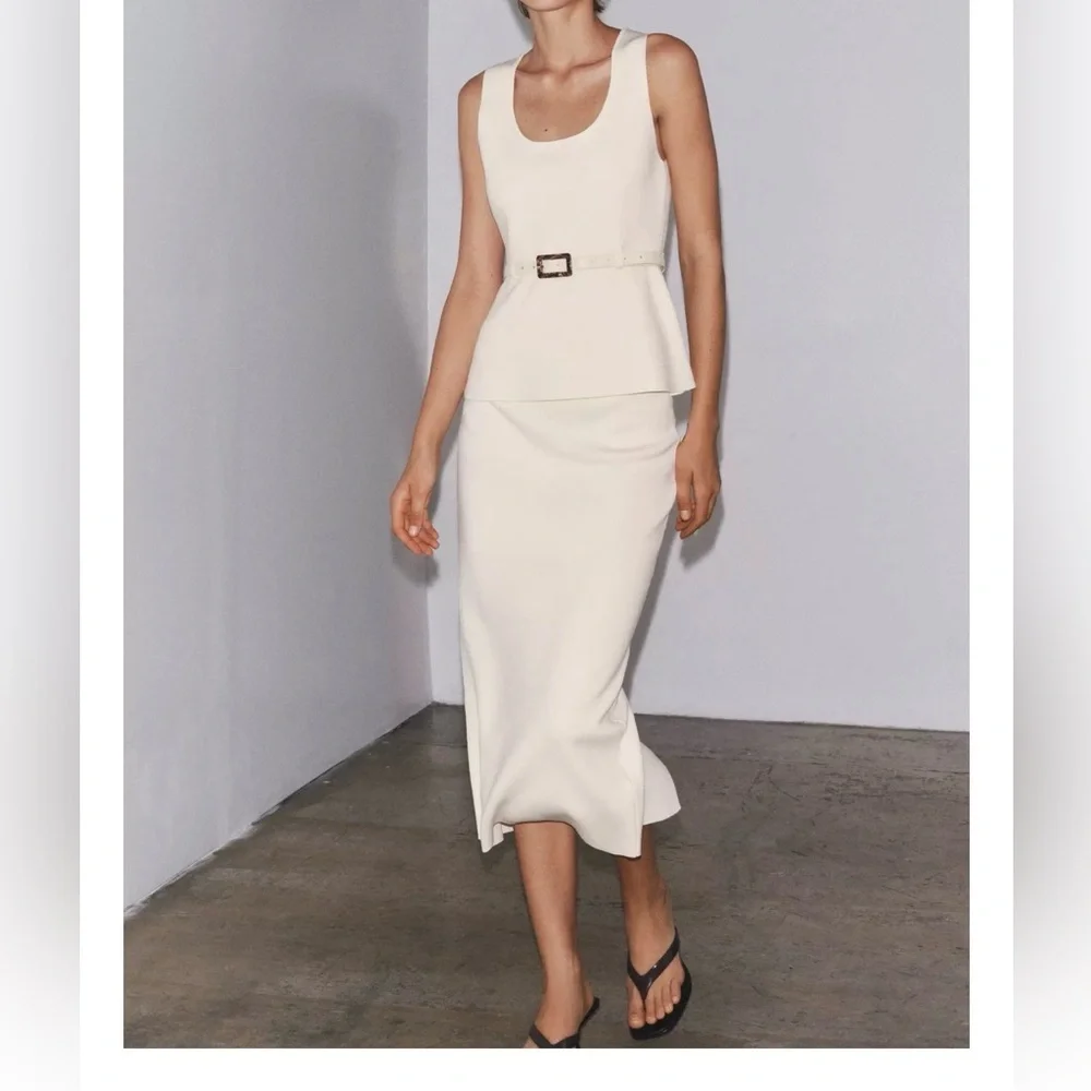 ❗️BUY NOW❗️ITEM WILL BE REMOVED SOON❗️ ZARA ECRU KNIT MIDI SKIRT